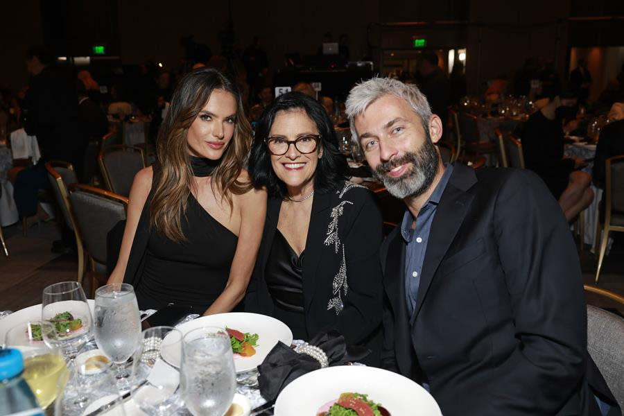 (Left to Right) Actress/supermodel Alessandra Ambrosio, Lucilda Ambrosio and Milan Blagojevic enjoy the meal at the 30th Annual Race to Erase MS Gala Century City. (Emma McIntyre/Getty Images for Race to Erase MS)