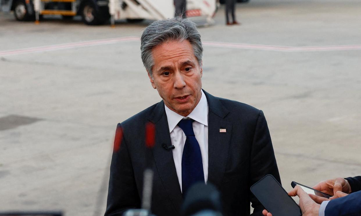 <span>Antony Blinken speaks to the media before departing Tel Aviv, Israel, on 22 March 2024.</span><span>Photograph: Evelyn Hockstein/Reuters</span>