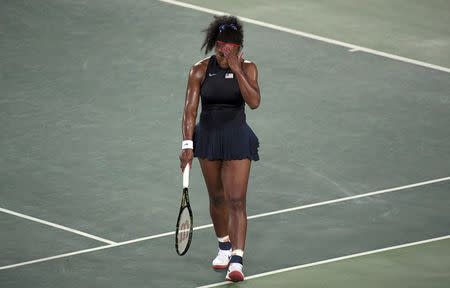 Serena Williams reacts during her match against Elina Svitolina of Ukraine. REUTERS/Kevin Lamarque