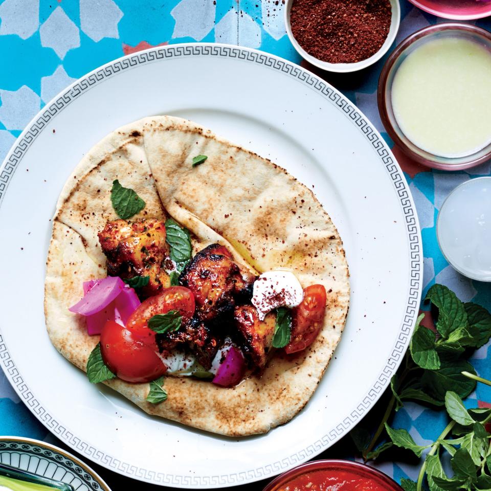 The rich flavor of dark-meat chicken takes well to the savory cumin and garlic in this recipe. Serve wrapped in pita with labneh, mint leaves, and the best tomatoes you can find. <a href="https://www.epicurious.com/recipes/food/views/moroccan-chicken-brochettes-51239640?mbid=synd_yahoo_rss" rel="nofollow noopener" target="_blank" data-ylk="slk:See recipe.;elm:context_link;itc:0" class="link ">See recipe.</a>