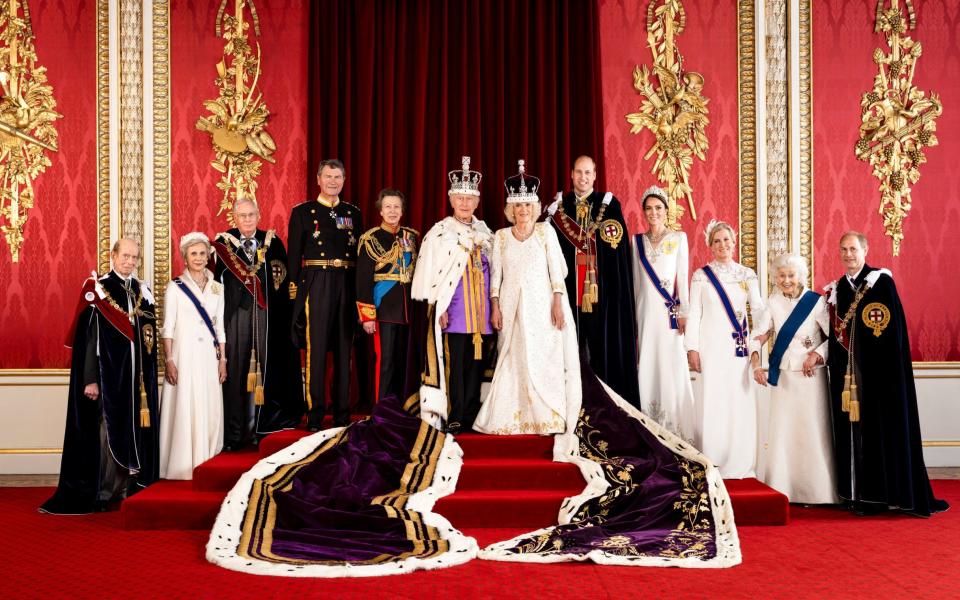 Britain's King Charles III and Queen Camilla are pictured with members of the working royal family - Hugo Burnand/Royal Household 2023