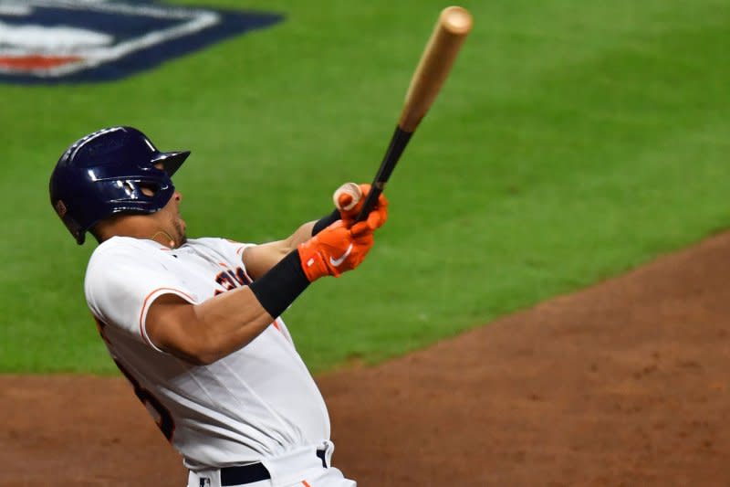 Outfielder Michael Brantley hit .298 over 15 seasons. File Photo by Maria Lysaker/UPI