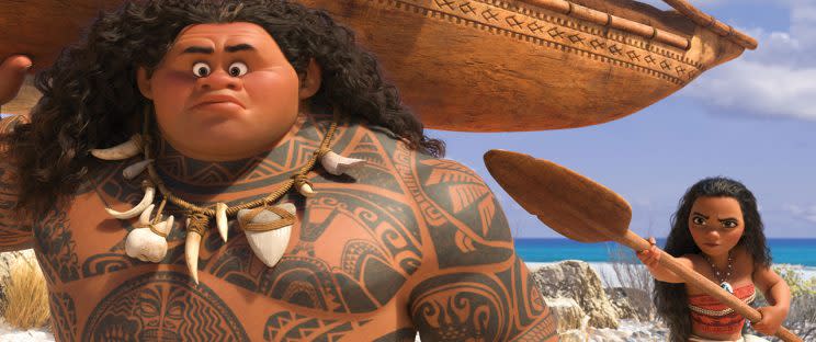 Maui is covered in moving tattoos, including a miniature version of himself dubbed 