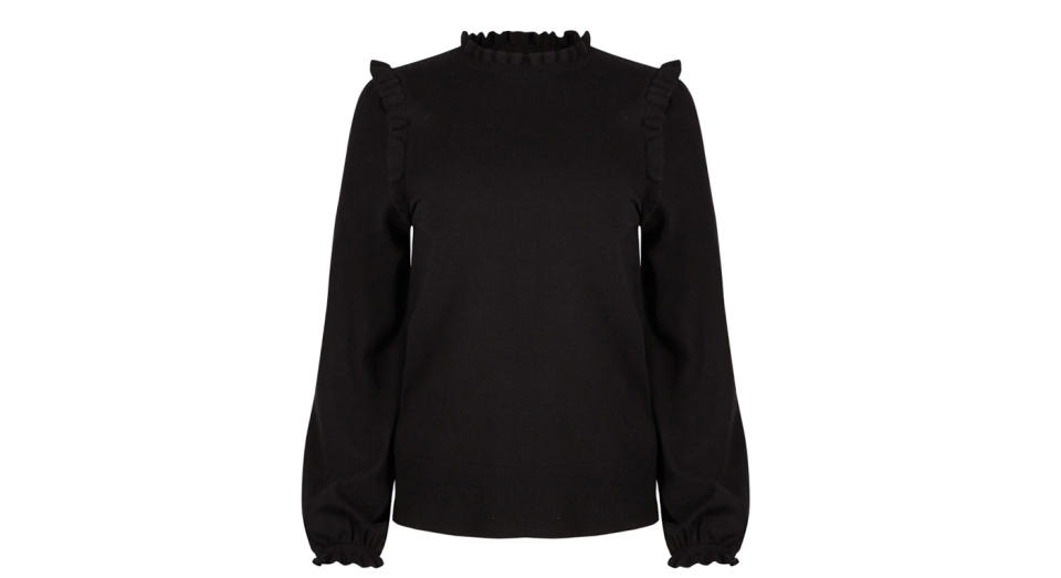 Frill Detail Black Knitted Jumper