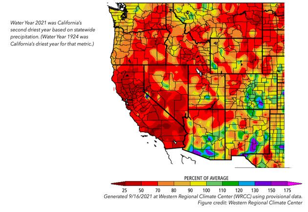 Rainfall across the West for the 2021 water year. (Photo: California Department of Water Resources)