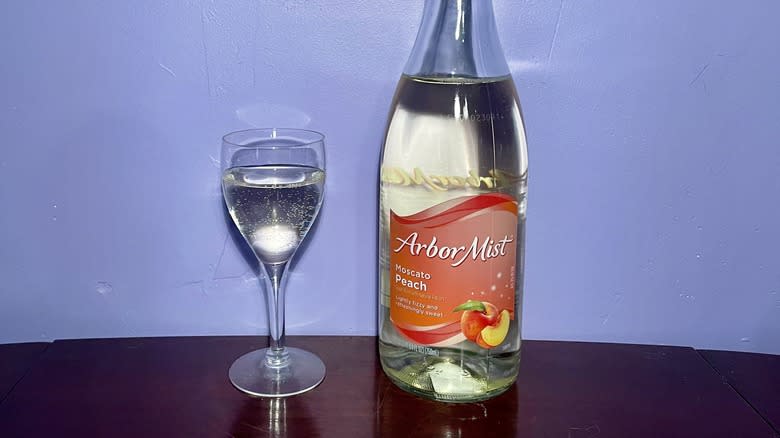 bottle of pale yellow wine