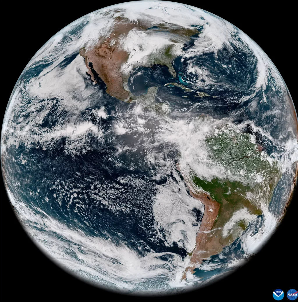 A full scan of the Western Hemisphere is the first image returned to Earth by GOES-18, Noaa’s newest weather and climate satellite (Noaa)