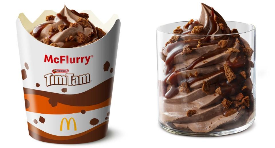 McDonald's Tim Tam McFlurry in cardboard packaging and in glass