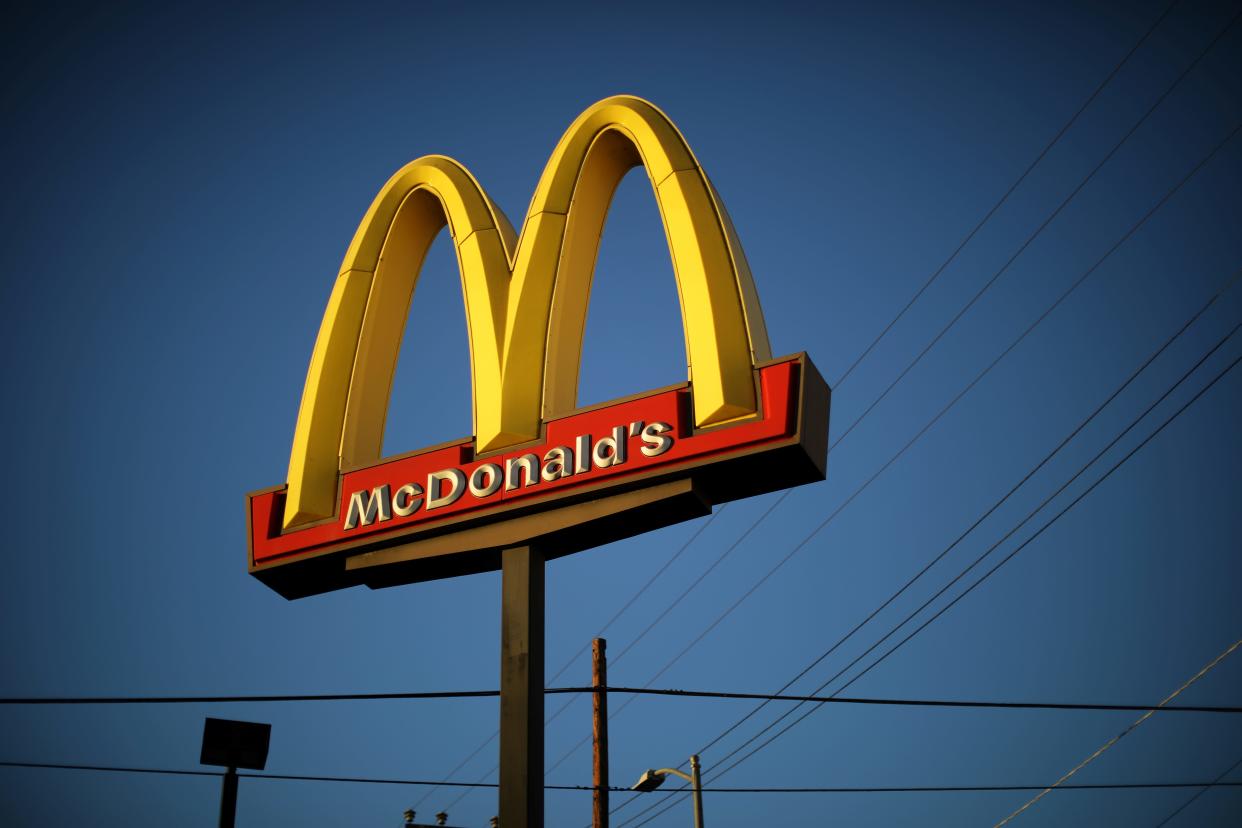 FILE PHOTO: The logo of a McDonald's Corp <MCD.N> restaurant is seen in Los Angeles, California, U.S. October 24, 2017. REUTERS/Lucy Nicholson