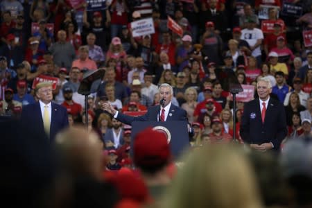 Republican candidates Ralph Abraham and Eddie Rispone during a rally by U.S. President Donald Trump in Lake Charles