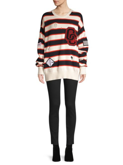 Stripe Distressed Varsity Sweater