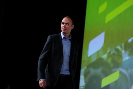 Cyclist Christopher Froome attends a news conference to unveil the itinerary of the 2020 Tour de France cycling race in Paris