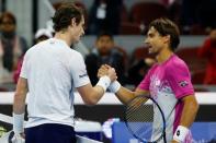 Tennis - China Open men's singles semifinal - Beijing, China - 08/10/16. Britain's Andy Murray shakes hands with David Ferrer of Spain after their match. REUTERS/Thomas Peter