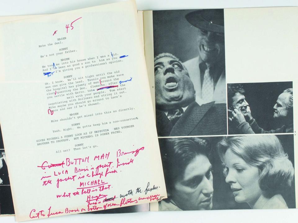 Puzo’s own annotations scrawled on early screenplay drafts for director Francis Ford CoppolaRex Features