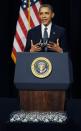 NEWTOWN, CT - DECEMBER 16: U.S. President Barack Obama speaks at an interfaith vigil for the shooting victims from Sandy Hook Elementary School on December 16, 2012 at Newtown High School in Newtown, Connecticut. Twenty-six people were shot dead, including twenty children, after a gunman identified as Adam Lanza opened fire at Sandy Hook Elementary School. Lanza also reportedly had committed suicide at the scene. A 28th person, believed to be Nancy Lanza, found dead in a house in town, was also believed to have been shot by Adam Lanza. (Photo by Stephen Dunn-Pool/Getty Images)