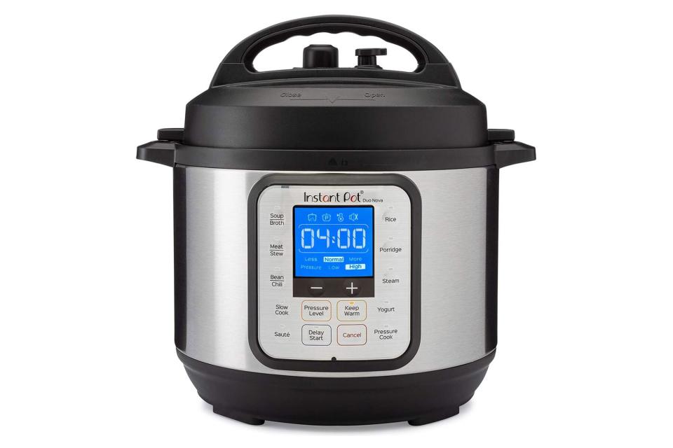 Black and silver pressure cooker