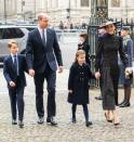 <p>At the Service Of Thanksgiving For Prince Philip held at Westminster Abbey, the British royal family came out in full force. Prince George and Prince Charlotte made a surprise appearance with their parents (pictured).</p><p>For the service, many members of the royal family, including Queen Elizabeth, Princess Anne, and Camilla, Duchess of Cornwall, chose to wear a particular shade of deep green, <a href="https://www.townandcountrymag.com/society/tradition/a39584775/royal-family-edinburgh-green-prince-philip-memorial/" rel="nofollow noopener" target="_blank" data-ylk="slk:known as "Edinburgh green" in tribute to Prince Philip.;elm:context_link;itc:0;sec:content-canvas" class="link ">known as "Edinburgh green" in tribute to Prince Philip.</a></p><p> <a class="link " href="https://www.townandcountrymag.com/society/tradition/g39571826/prince-philip-memorial-service-2022-photos/" rel="nofollow noopener" target="_blank" data-ylk="slk:All the Photos from Prince Philip's Memorial Service;elm:context_link;itc:0;sec:content-canvas">All the Photos from Prince Philip's Memorial Service</a></p>