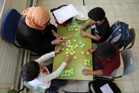 Palestinian children take part in an activity at a school in the East Jerusalem neighbourhood of Silwan June 15, 2017. REUTERS/Ammar Awad