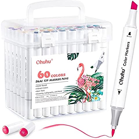 Ohuhu Markers, 48-color Double Tipped Alcohol Markers, Chisel&Fine