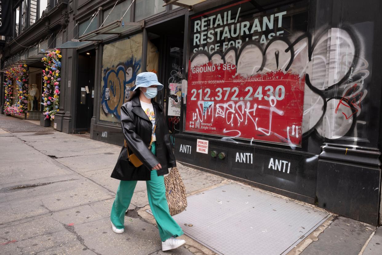 A retail location is for rent in the SoHo district of Manhattan, New York on Thursday, March 25, 2021. 