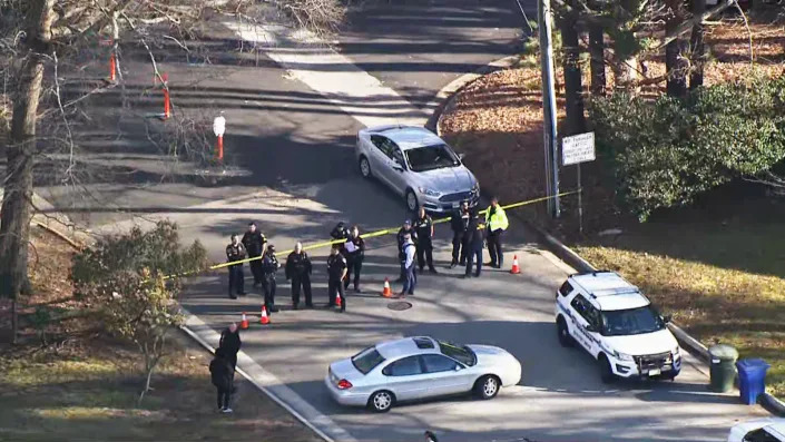 Police at the scene of a shooting at a school in Newport New, Va., on Jan. 6, 2023. (WAVY)