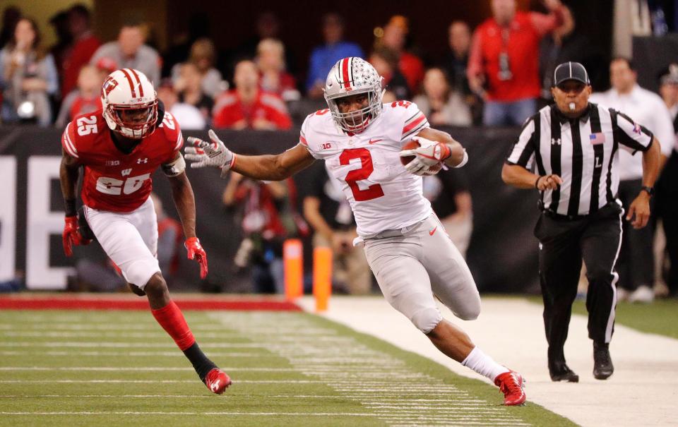 Ohio State running back J.K. Dobbins gashed UW’s defense for 174 rushing yards on 17 carries in the 2017 Big Ten title game.