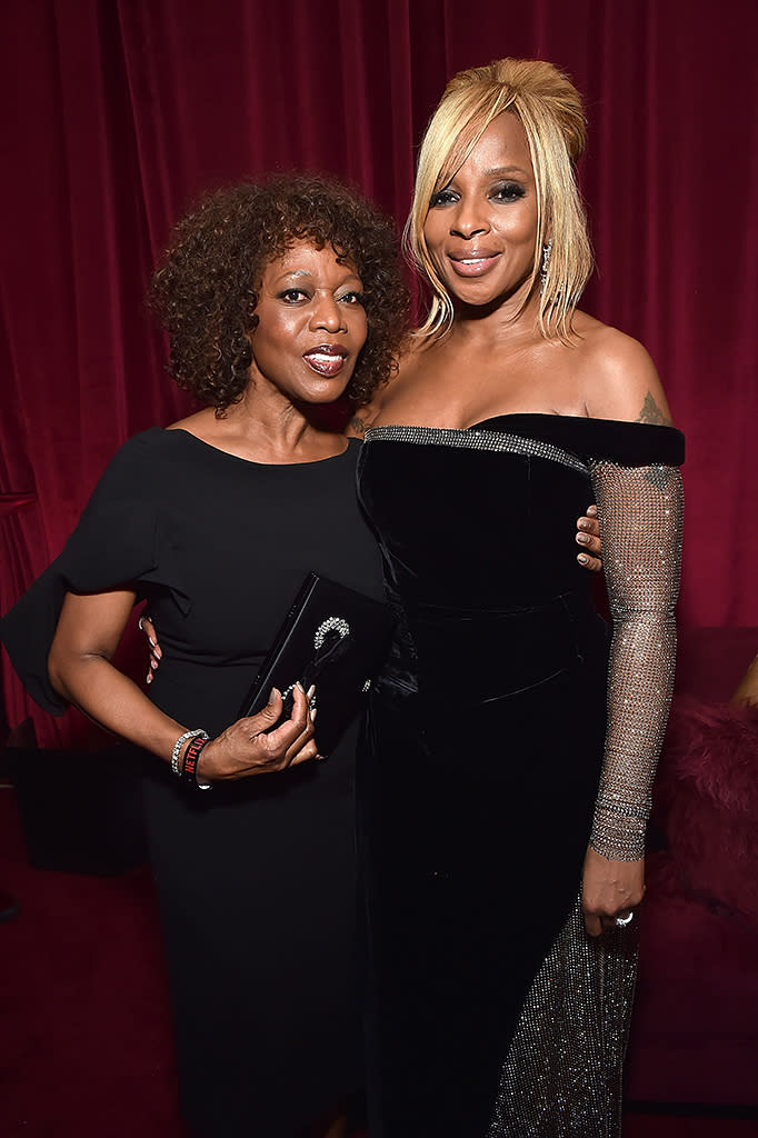 <p>Alfre Woodard and Mary J. Blige attend the Netflix party. (Photo: Kevin Mazur/Getty Images for Netflix) </p>