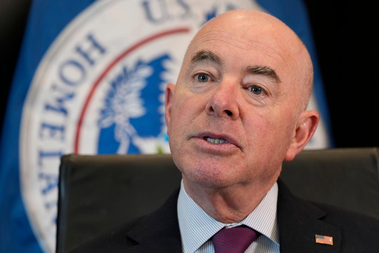 Secretary of Homeland Security Alejandro Mayorkas at the Department of Homeland Security in Washington, D.C. on April 15, 2024.