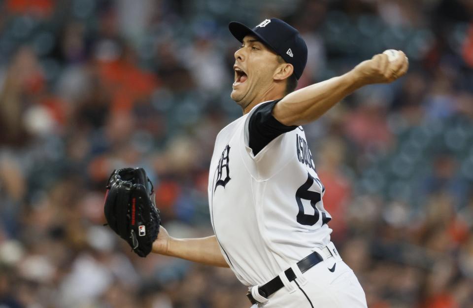 Andrew Vasquez #65 of the Detroit Tigers pitches against the Houston Astros during the sixth inning at Comerica Park on August 26, 2023 in Detroit, Michigan. (Photo by Duane Burleson/Getty Images)