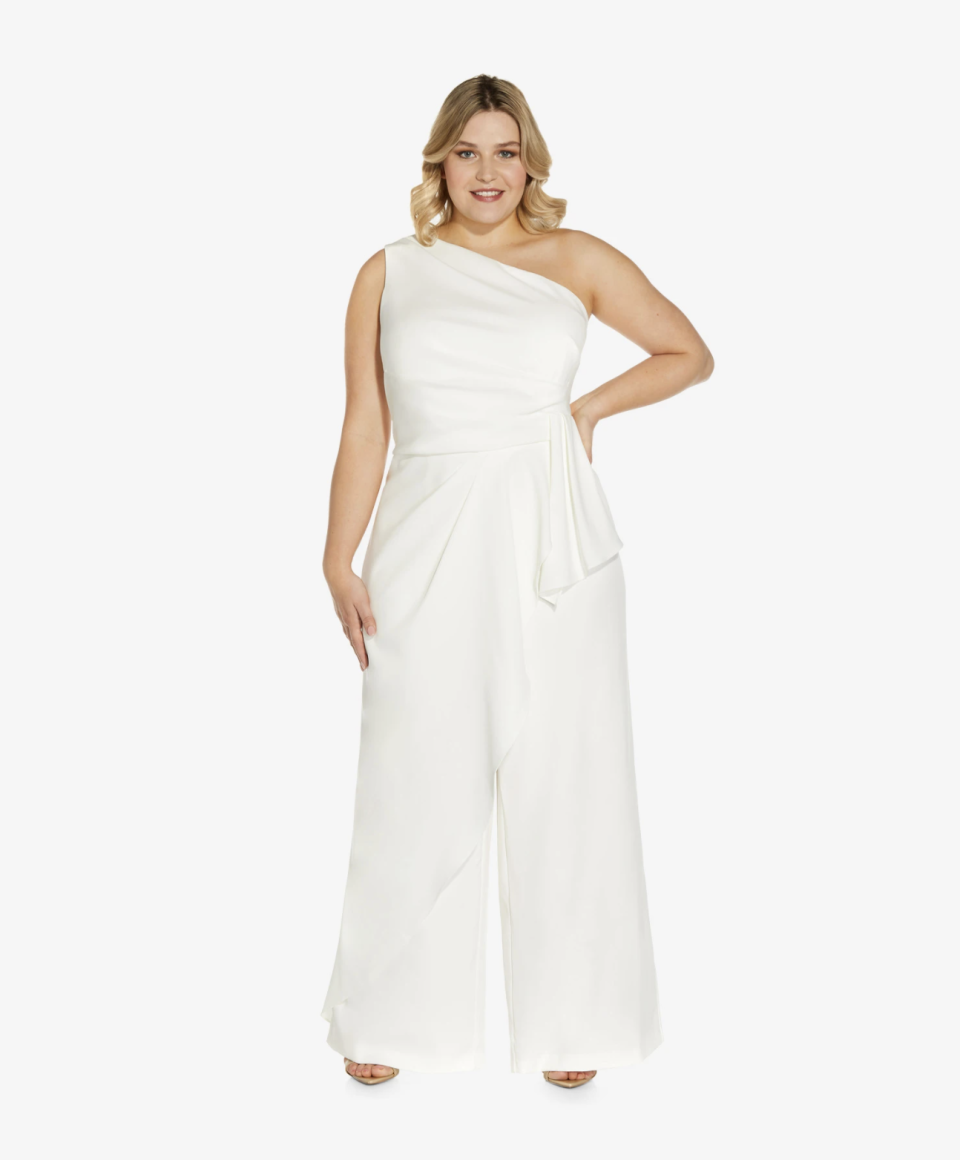 Adrianna Papell Sleeveless Crepe Surplice Jumpsuit in Ivory (Photo via Adrianna Papell)