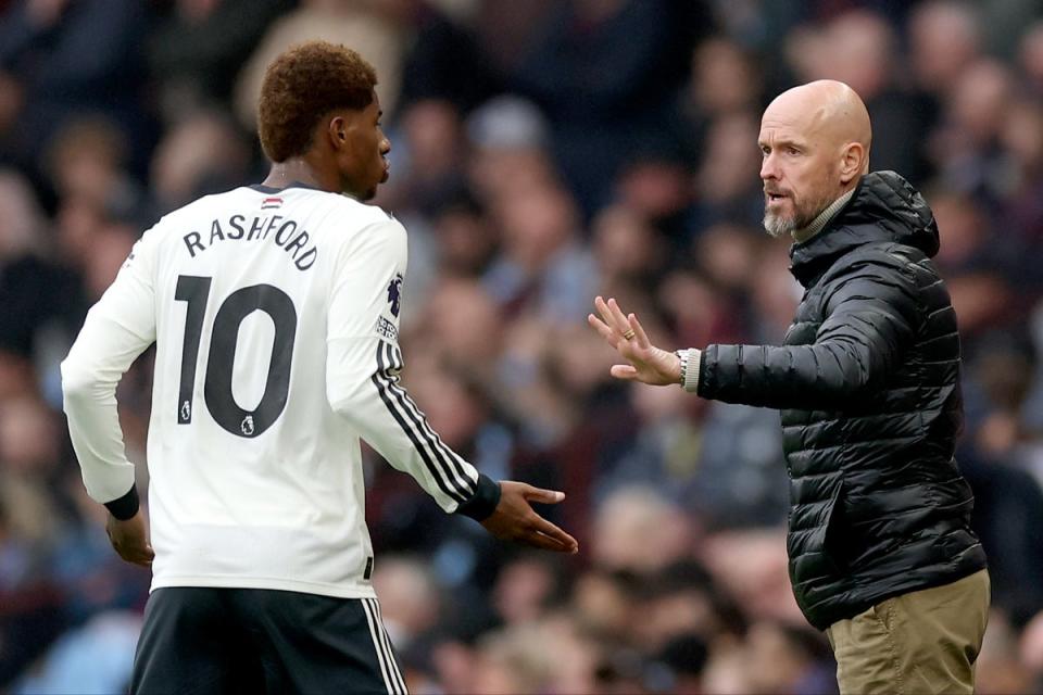 Erik ten Hag instructs Marcus Rashford on the touchline (Getty Images)