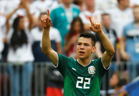 Soccer Football - World Cup - Group F - Germany vs Mexico - Luzhniki Stadium, Moscow, Russia - June 17, 2018 Mexico's Hirving Lozano celebrates scoring their first goal REUTERS/Kai Pfaffenbach