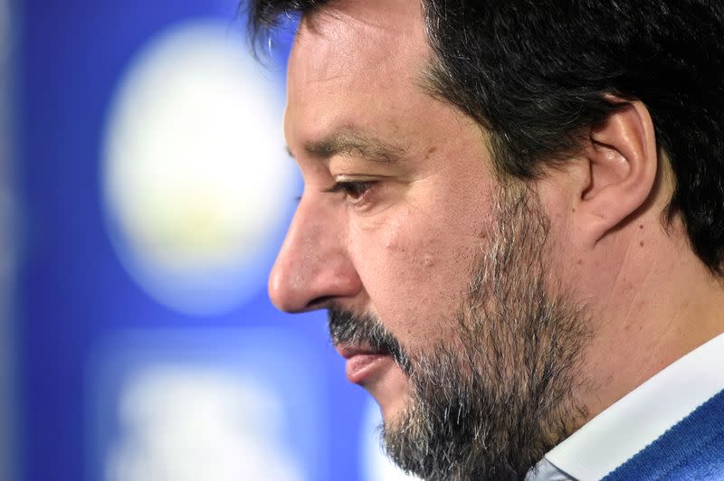 Leader of Italy's far-right League party Matteo Salvini attends a news conference after regional election in Emilia-Romagna and Calabria, in Bologna