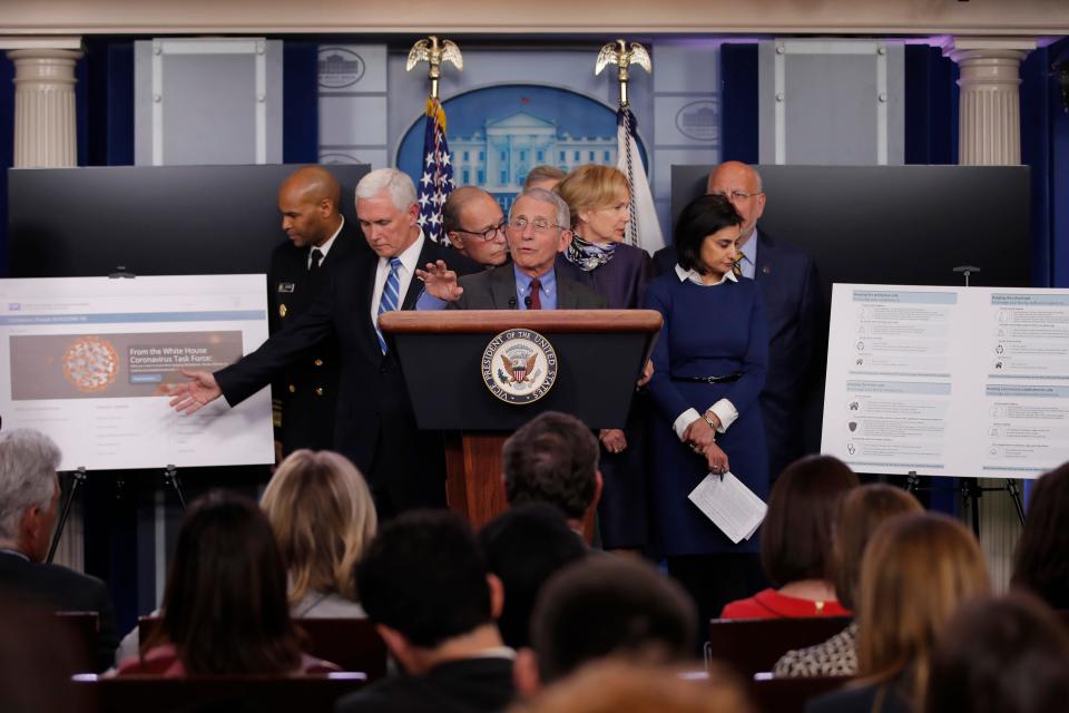 Dr. Anthony Fauci, director of the National Institute of Allergy and Infectious Diseases speaks in the briefing room of the White House on March, 10, 2020