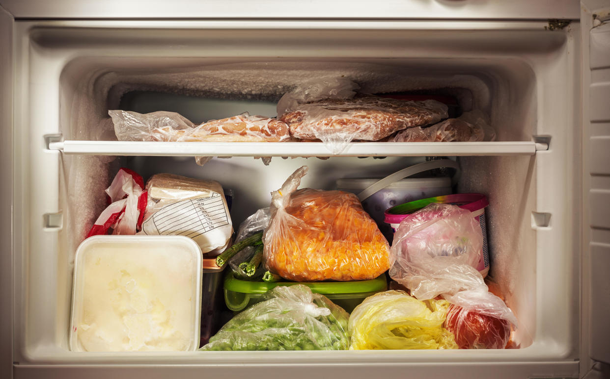 Frozen food in freezer