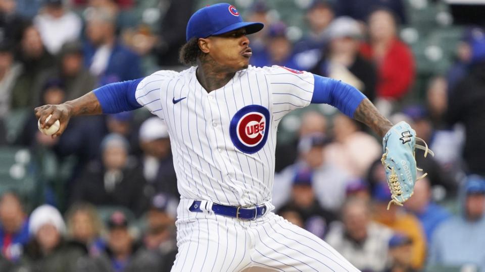 May 24, 2023;  Chicago, Illinois, USA;  Chicago Cubs starting pitcher Marcus Stroman (0) throws the ball against the New York Mets during the first inning at Wrigley Field.