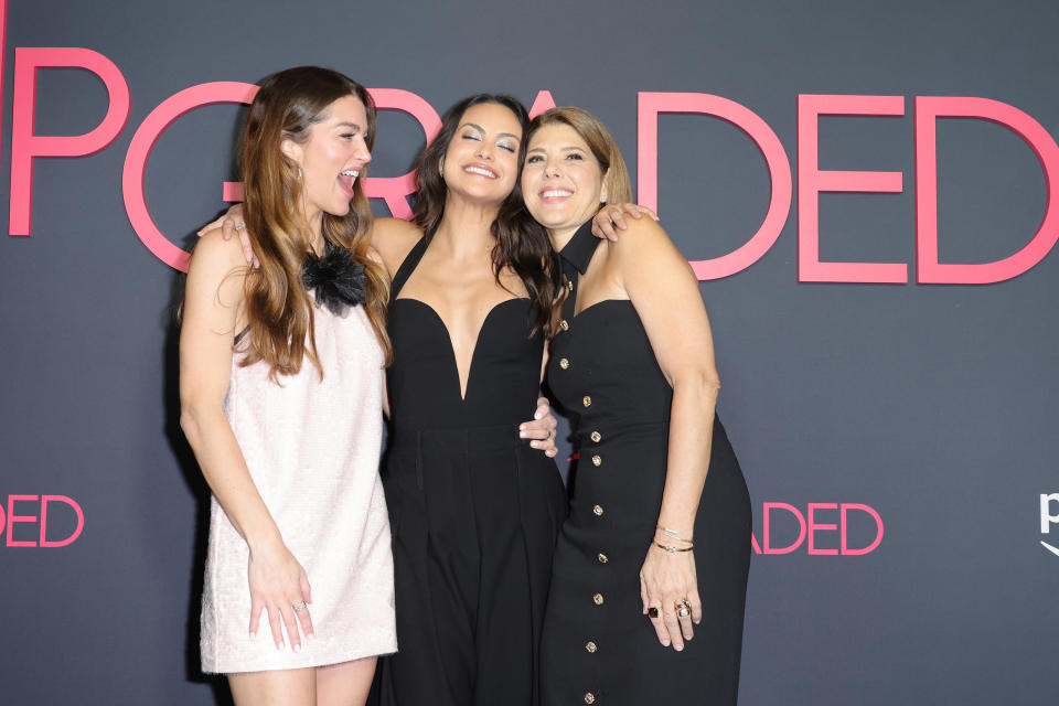 NEW YORK, NEW YORK - FEBRUARY 07: (L-R) Rachel Matthews, Camila Mendes and Marisa Tomei attend the Prime Video's "Upgraded" New York Screening at iPic Fulton Market on February 07, 2024 in New York City. (Photo by Michael Loccisano/Getty Images)