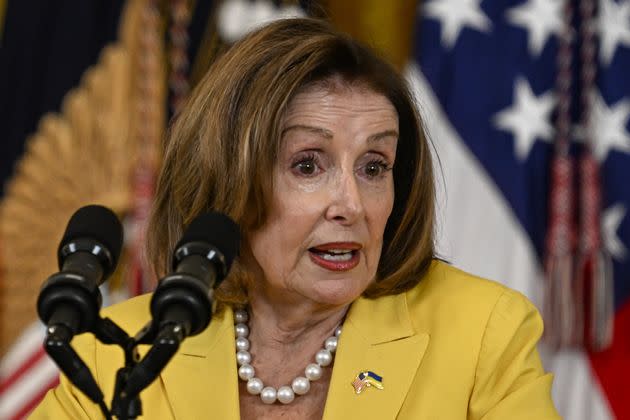 Former House Speaker Nancy Pelosi (D-Calif.) speaks at the White House on August 16, 2023.