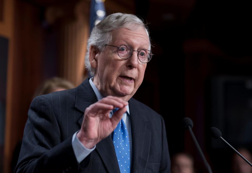 Senate Minority Leader Mitch McConnell, R-Ky., meets with reporters after being re-elected to his longtime role as Senate Republican leader and fending off a challenge by Sen. Rick Scott, R-Fla., an ally of former President Donald Trump, at the Capitol in Washington, Wednesday, Nov. 16, 2022.