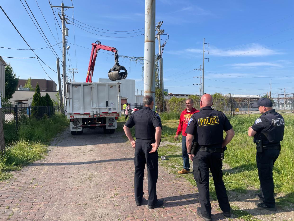 South Bend police and code enforcement on Monday evicted about two dozen people who were staying in a tent camp on the southern edge of downtown. The episode mirrors the repeated sweeps of encampments that the city ordered in 2020.