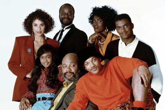 Karyn Parsons, Joseph Marcell, Janet Hubert, Alfonso Ribeiro, Tatyana Ali, James Avery, and Will Smith in a promo shot for ‘The Fresh Prince of Bel-Air’. (Photo by Nbc/Stuffed Dog/Quincy Jones Ent/Kobal/REX)