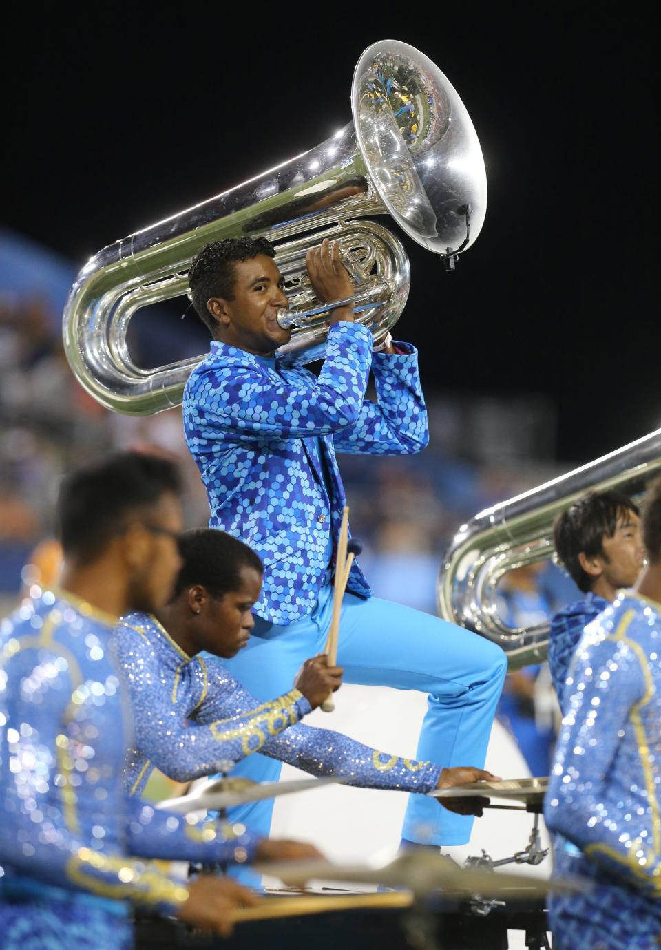 The Bluecoats perform at halftime Pro Football Hall of Fame Game at Tom Benson Hall of Fame Stadium in Canton on Thursday, August 1, 2019.