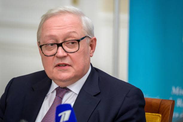 Russian Deputy Foreign Minister Sergei Ryabkov looks on during a press conference following talks with US counterpart on 10 January 2022 (AFP via Getty Images)