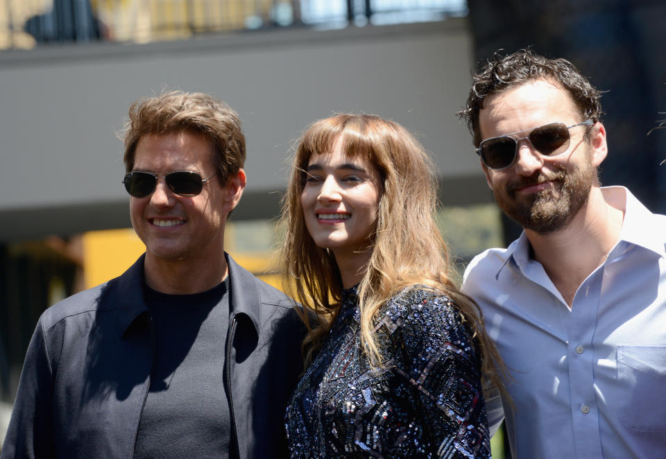 HOLLYWOOD, CA - MAY 20:  Actors Tom Cruise, Sofia Boutella and Jake Johnson attend the Universal Celebration of "The Mummy Day" With a 75-Foot Sarcophagus Takeover At Hollywood And Highland held at Hollywood & Highland on May 20, 2017 in Hollywood, California.  (Photo by Albert L. Ortega/Getty Images)