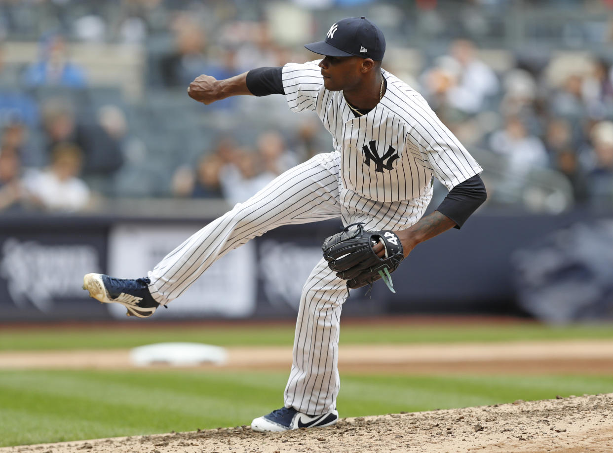 New York Yankees starting pitcher Domingo German was dominant during his first MLB start (AP Photo).