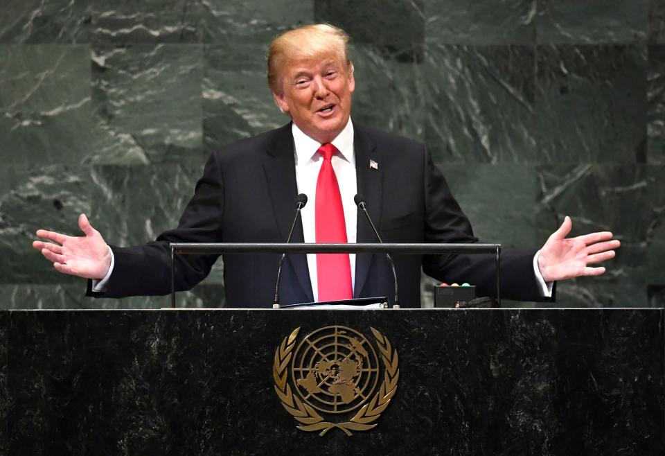 President Trump addresses the 73rd session of the U.N. General Assembly in New York on Tuesday. (Photo: Timothy A. Clary/AFP/Getty Images)