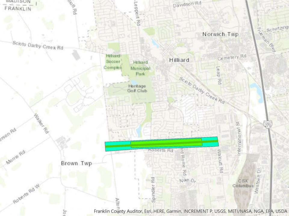 The path of the EF1 tornado that touched down Wednesday, Feb. 28, 2024, in the Hilliard area, traveling west to east.