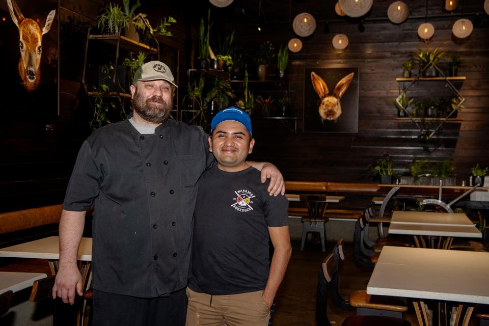 Executive Chef Eric Morris of Cultura, left, and Chef Luis Martinez of Tequio Foods, February 22, 2024, at Cultura in Asheville.