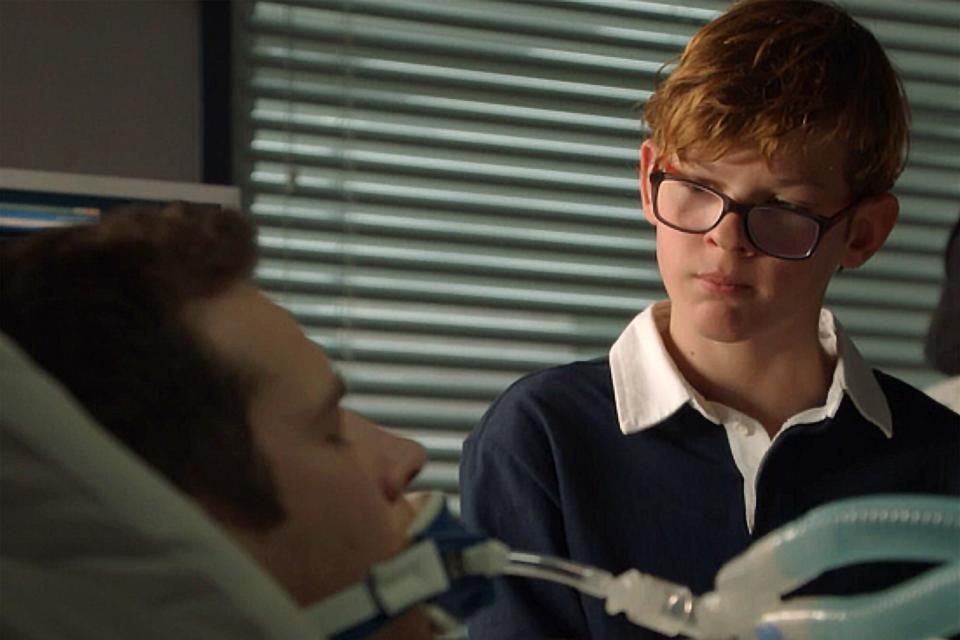 Oliver stark and guest star Gavin McHugh in the “In Another Life” episode of 9-1-1