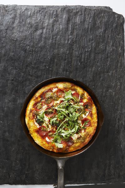 homemade pizza being made in a skillet